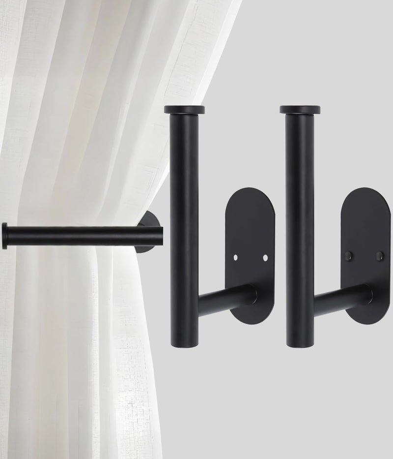 Hoousuper Curtain Tiebacks Hooks Wall Mounted  Curtain Holdbacks Screw-in  Curtain Holders for Drapes  Curtain Pull Backs  Curtain Tie Backs 304 Stainless Steels  2pcs Black - Image 1